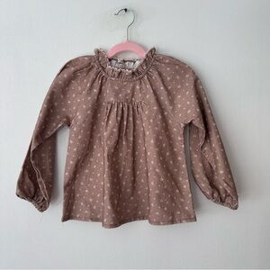 NWOT FLO girls top petite ruffle top tan w/ cream flowers flowy‎ size 7 yrs